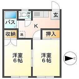 コーポ松の木B 2Kの間取図画像