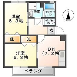 メゾンシャルマン 2DKの間取図画像