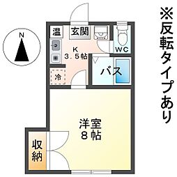 田玉ハイツ4号棟 1Kの間取図画像