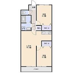 レジデンス荒牧 2LDKの間取図画像