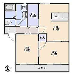ステイシアヴィラージュD 2DKの間取図画像
