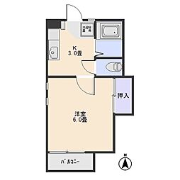 プレミールコートA 1Kの間取図画像
