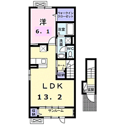 ノースツー　ヴィラ 2階1LDKの間取り