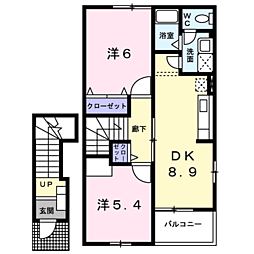 ビビエンダ　アリス　Ｂ棟 2階2DKの間取り