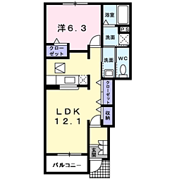 サンリット　ヒル　II 1階1LDKの間取り