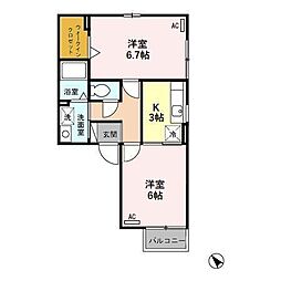 セジュールリアン 2Kの間取図画像