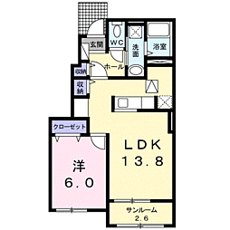 レックハウス2棟 1LDKの間取図画像