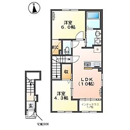 春江町針原新築アパート 2LDKの間取図画像