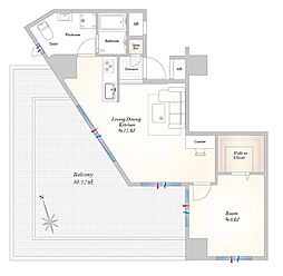 マージュ市谷柳町 1LDKの間取図画像