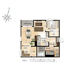 REGALESTルーキー 1階2LDKの間取り