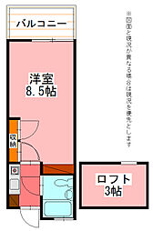 遊眠舎 1Kの間取図画像