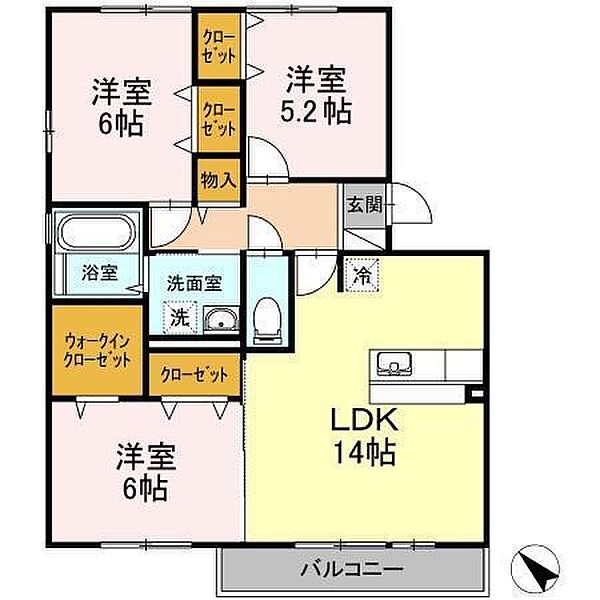 カーサ・オリーブＡ 102｜青森県八戸市大字尻内町字高田(賃貸アパート3LDK・1階・74.57㎡)の写真 その2