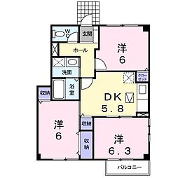 グランヴェール21C 3DKの間取図画像
