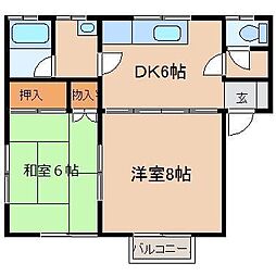 デ・ポアールH 2DKの間取図画像
