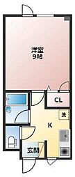 シャルム番町 1Kの間取図画像