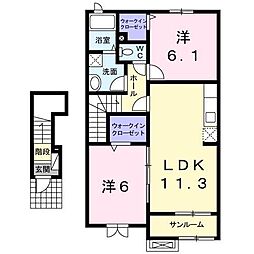 ヌーベル・カクマンB 2LDKの間取図画像