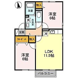 セジュールサザンウインドA 2LDKの間取図画像