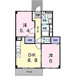 ベルセレーノ弐番館 2DKの間取図画像