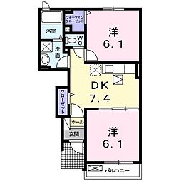 アドラブールB 2DKの間取図画像