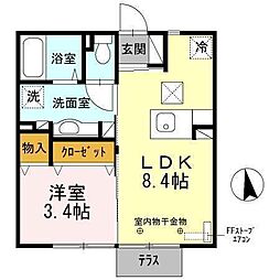 ヴィラ・モンテローザB 1LDKの間取図画像