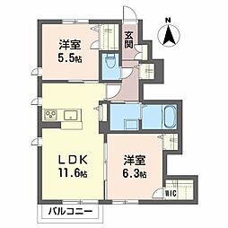 シャーメゾン川口 2LDKの間取図画像