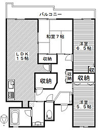 T-oneMIYAHARAWestB 3SLDKの間取図画像