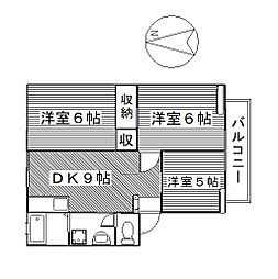 ハイツウインディアB 3DKの間取図画像