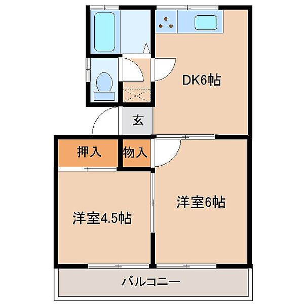 チェリーハイツ 202｜千葉県富里市七栄(賃貸アパート2DK・2階・35.00㎡)の写真 その2