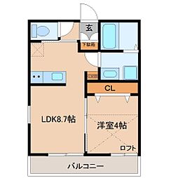 パーチェ成田 1LDKの間取図画像