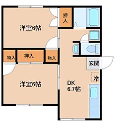 横山ハイツ 2DKの間取図画像