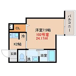 グラウハイム 1Kの間取図画像