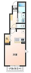 サンライトヴィラC 1Kの間取図画像