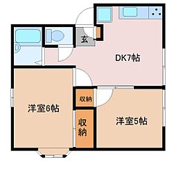 シーサイド壱壱番館 2DKの間取図画像