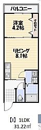 Lyk貝塚 1Kの間取図画像