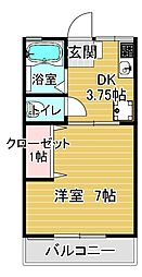 アドミラシオン新町A棟 1Kの間取図画像