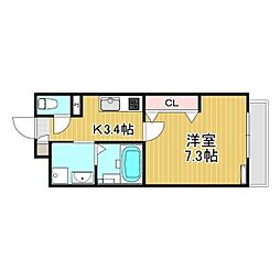 グランリブラ 1Kの間取図画像
