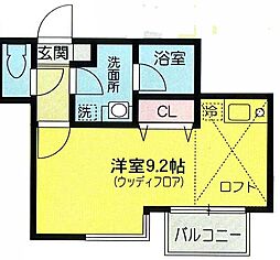 ボザール萩ケ丘2 ワンルームの間取図画像