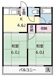 第二かげとり荘 2Kの間取図画像