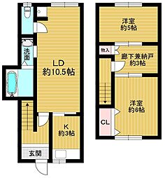 佃3丁目　吉田連棟貸家 2SLDKの間取り