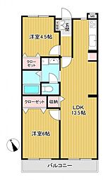 ドミール元住吉 5階2LDKの間取り