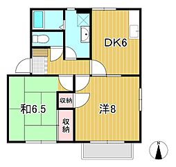ベルドミール中台 2階2DKの間取り