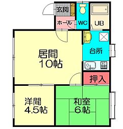 リバーサイド秋月橋No.3 2LDKの間取図画像