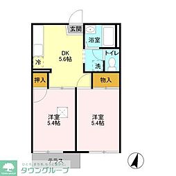 レスポワールハネサ 1階2DKの間取り