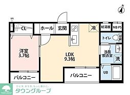 リーブルファイン新座大和田II 1階1LDKの間取り