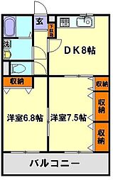 東武東上線 鶴瀬駅 徒歩6分の賃貸マンション 4階2DKの間取り