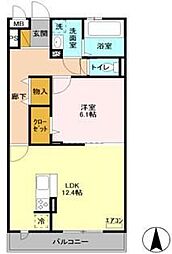 モンターニュ 1階1LDKの間取り