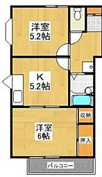 ヌカリヤハイツ 3階2Kの間取り