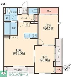 HannaGreenEAST 2LDKの間取図画像
