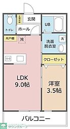 川越市砂新田4丁目アパート 1LDKの間取図画像