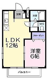 コーポサチB棟 1LDKの間取図画像